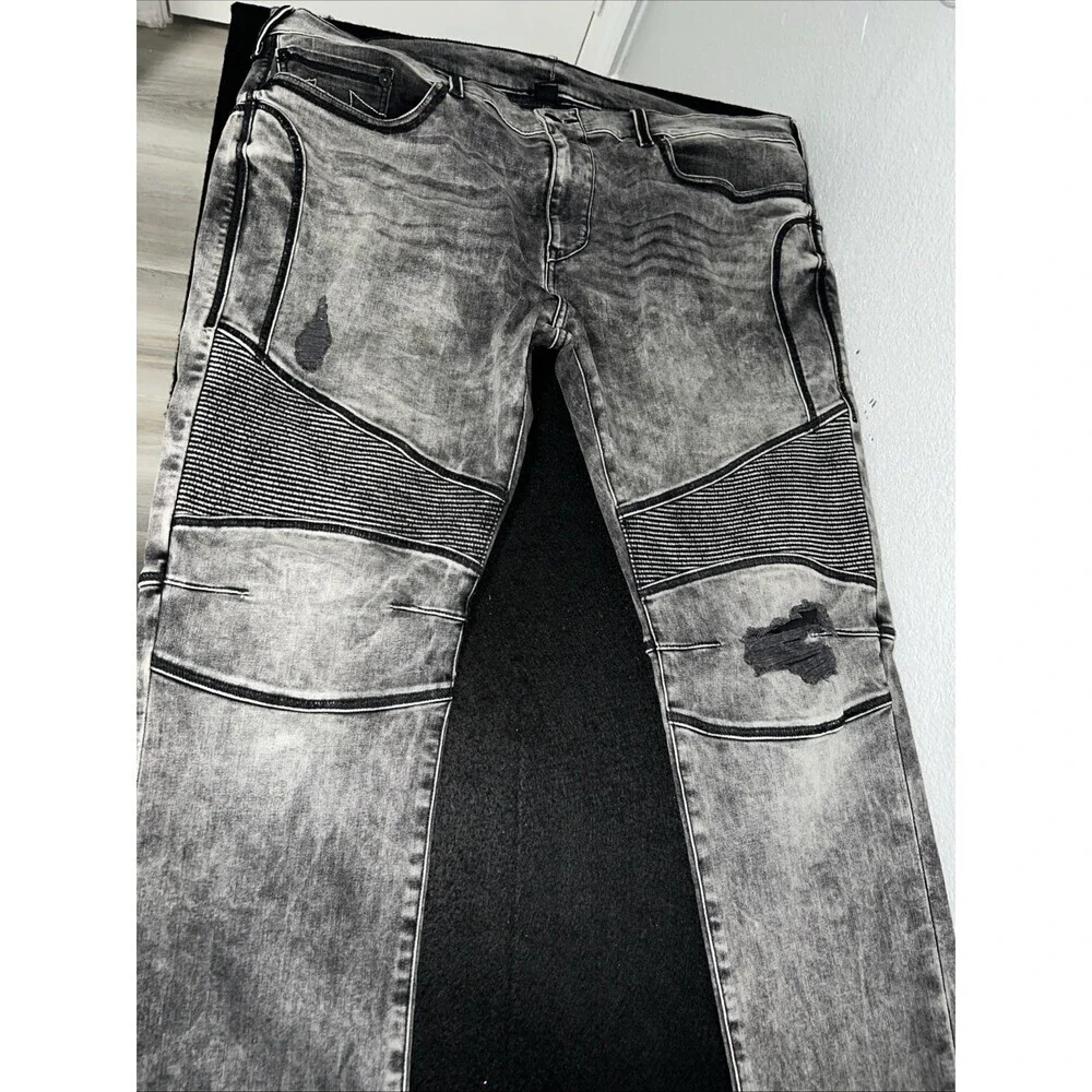True Religion relaxed moto distressed charcoal black jeans mens 42 x 32